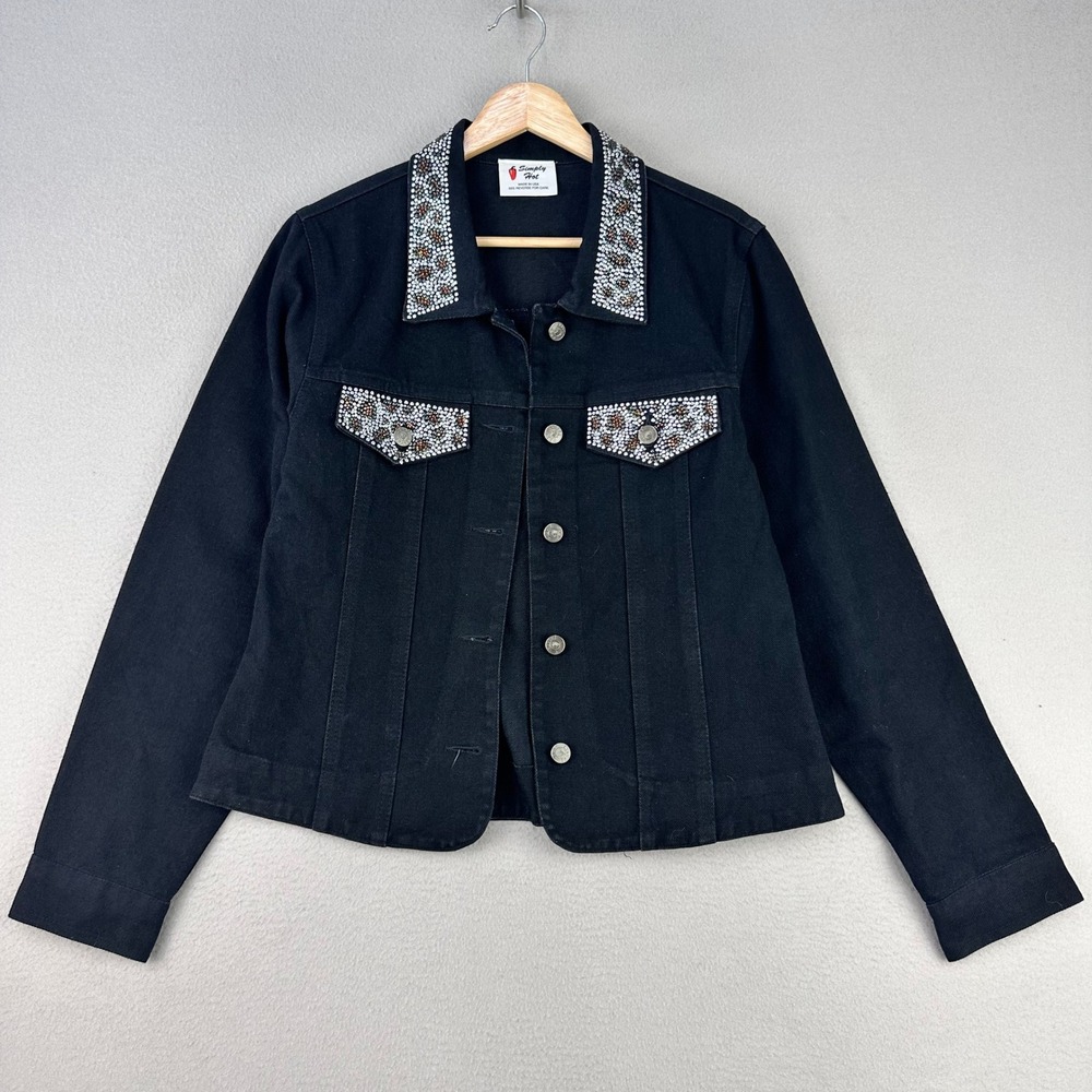 Vintage Apache West Jean Jacket Womens M‎ Black Rhinestones Western USA Rodeo